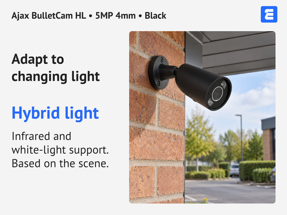 Ajax BulletCam HL • 5MP 4mm • Black infographic: Adapt to changing light.