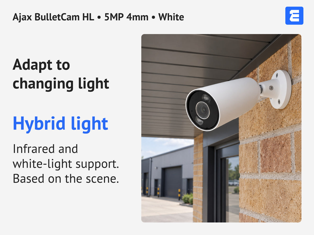 Ajax BulletCam HL • 5MP 4mm • White infographic: Adapt to changing light.