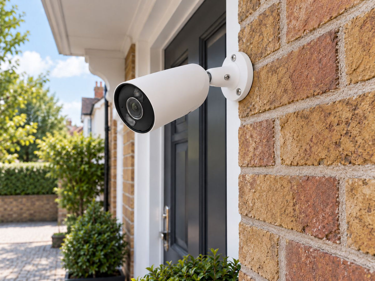 Ajax BulletCam HL • 5MP 4mm • White installed in British townhouse porch.
