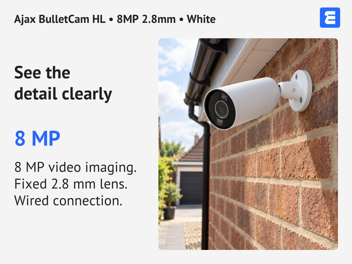 Ajax BulletCam HL • 8MP 2.8mm • White infographic: See the detail clearly.