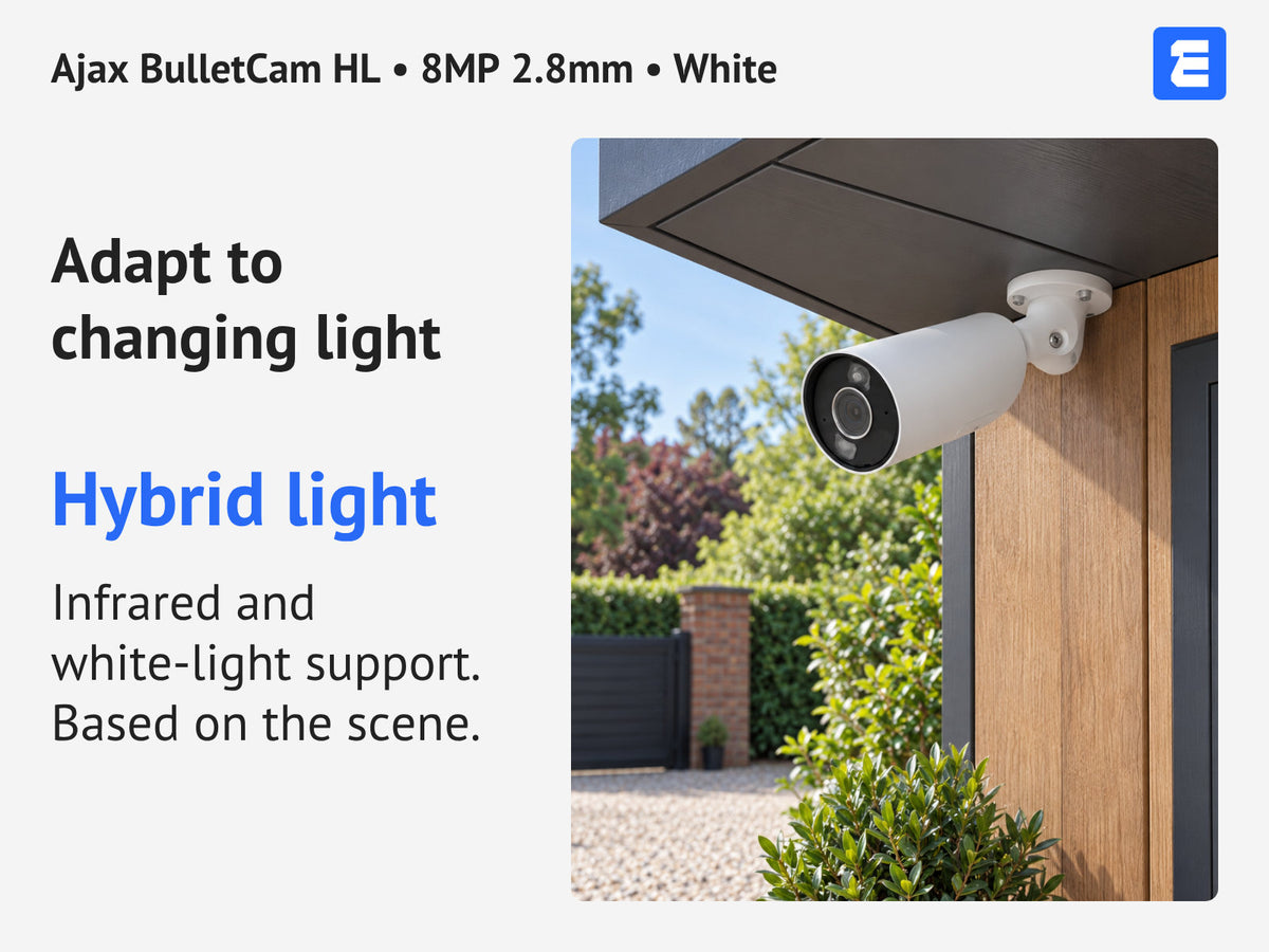 Ajax BulletCam HL • 8MP 2.8mm • White infographic: Adapt to changing light.