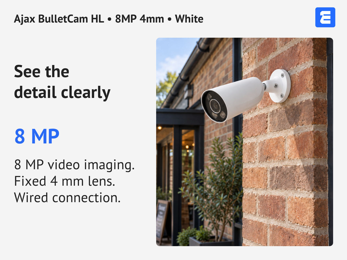 Ajax BulletCam HL • 8MP 4mm • White infographic: See the detail clearly.