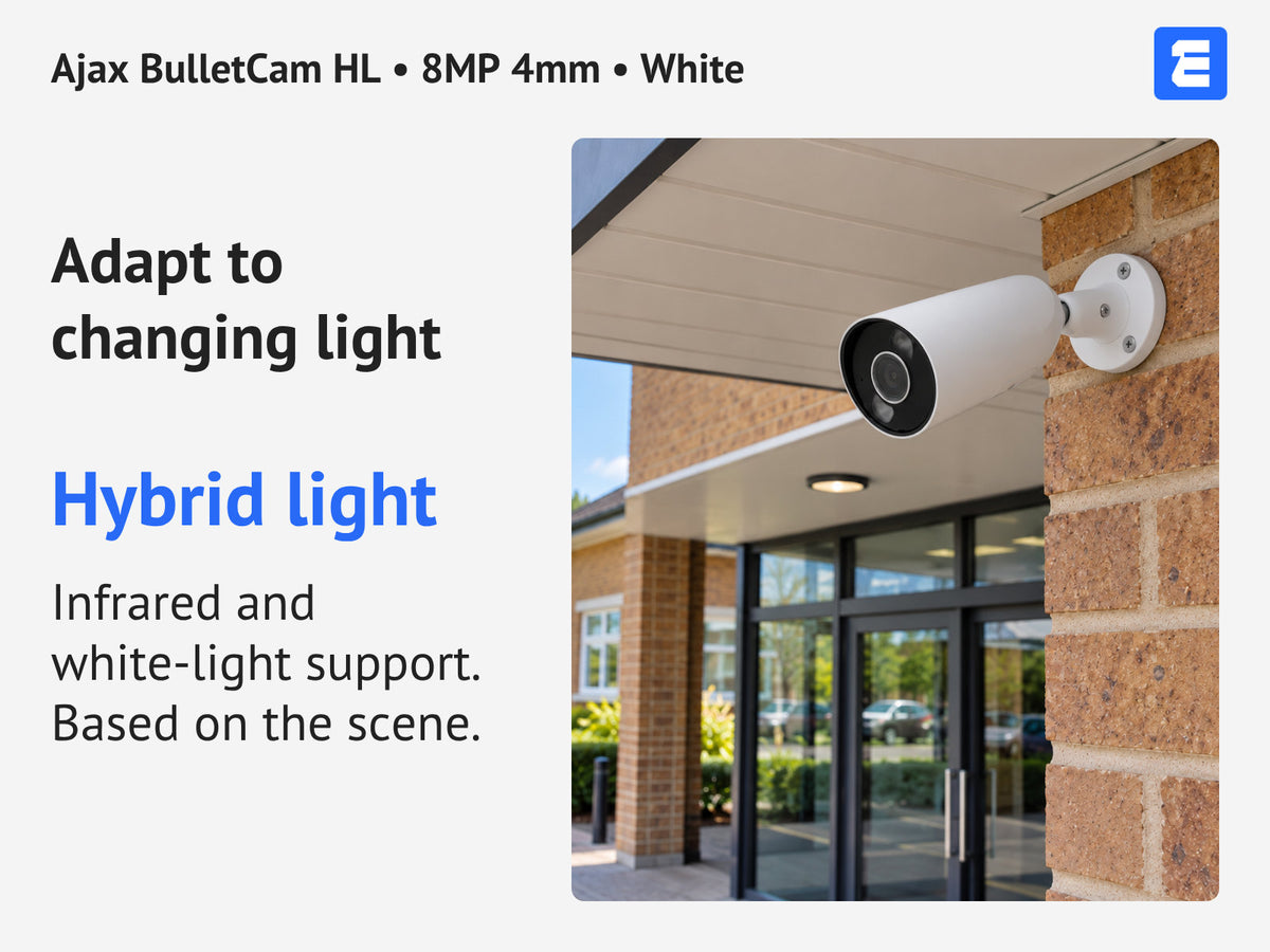 Ajax BulletCam HL • 8MP 4mm • White infographic: Adapt to changing light.