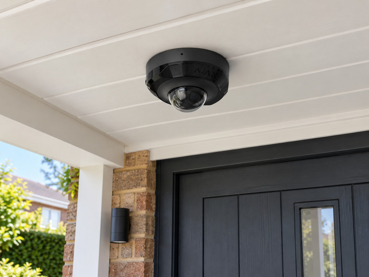 Ajax DomeCam Mini • 5MP 2.8mm • Black installed in British home covered porch.