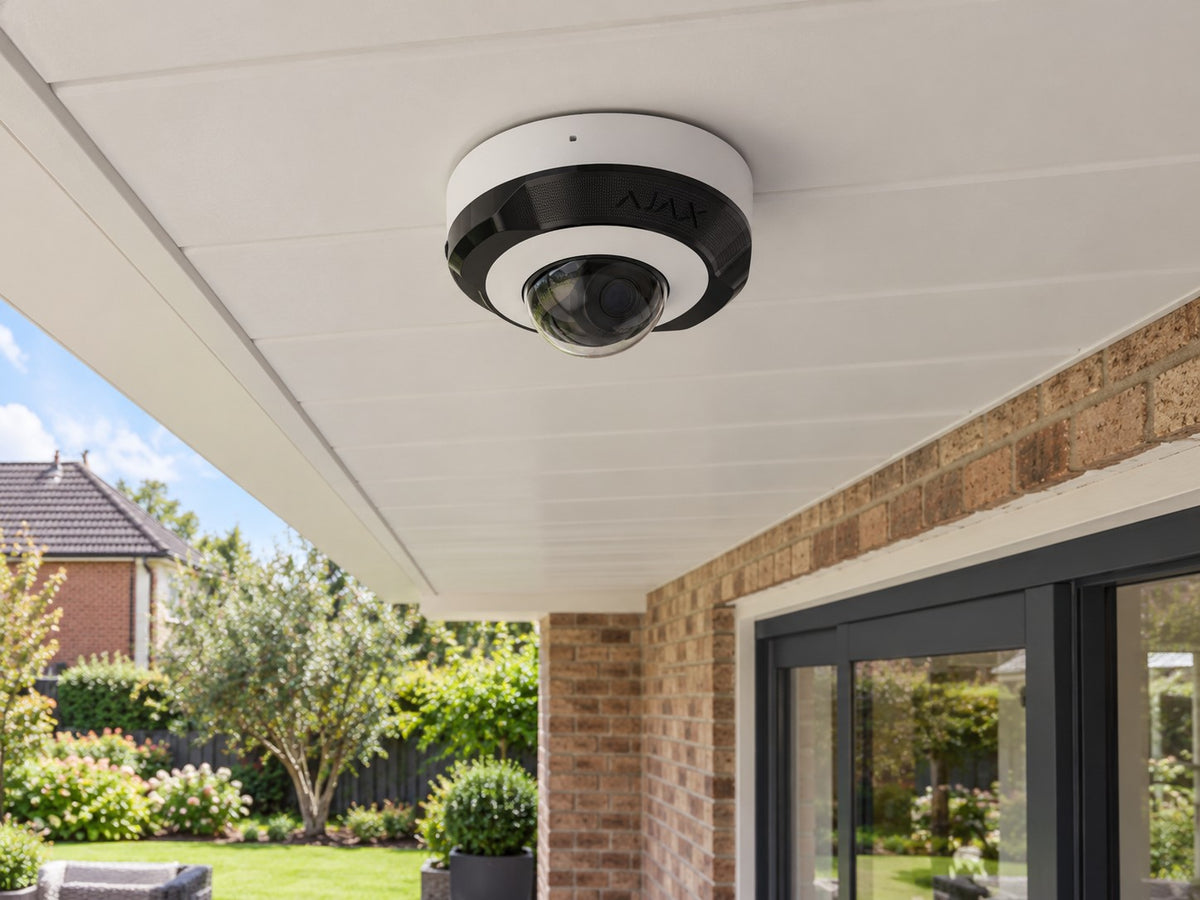 Ajax DomeCam Mini • 8MP 2.8mm • White installed in British home covered rear porch.