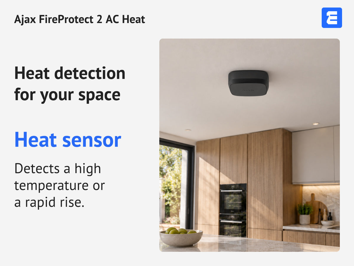 Ajax FireProtect 2 AC Heat — Heat detection for your space: Heat sensor. Detects a high temperature or a rapid rise.