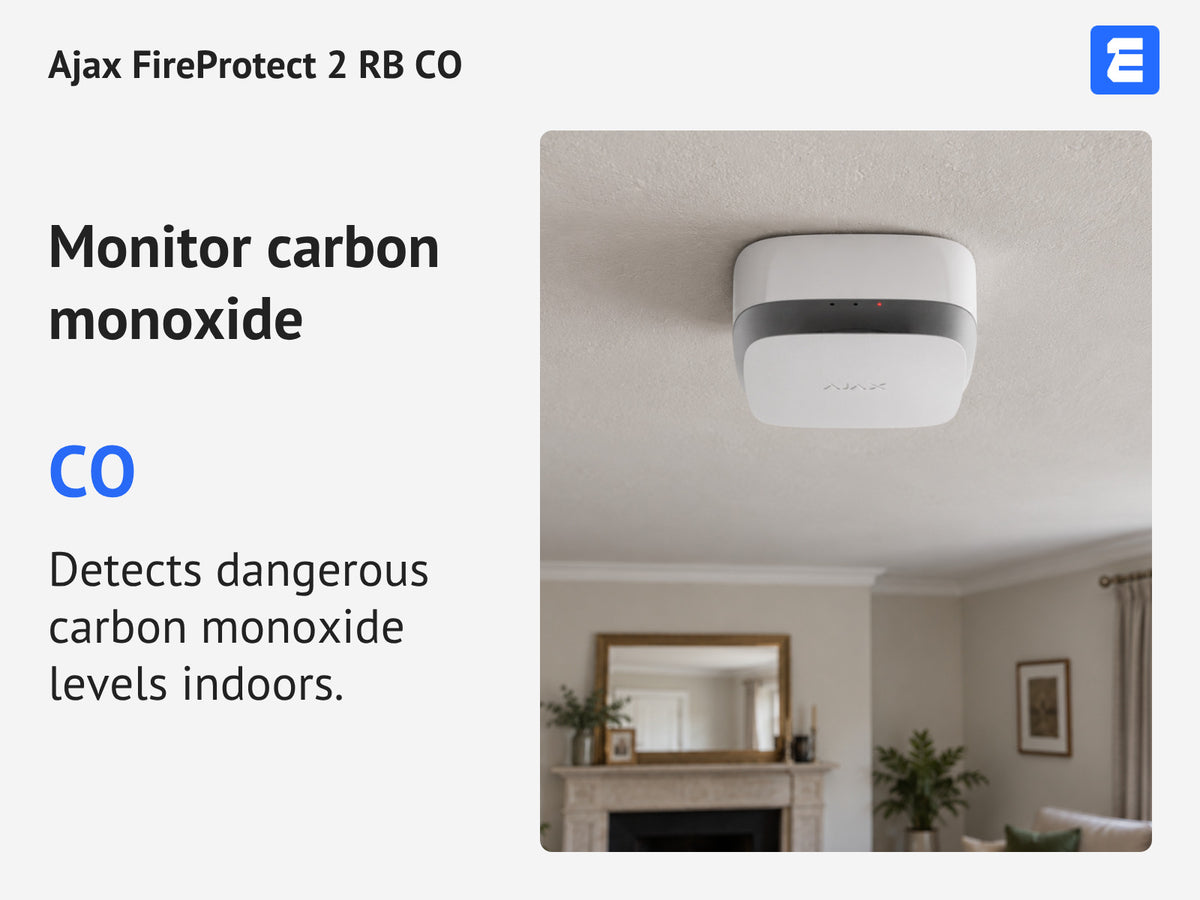Ajax FireProtect 2 RB CO infographic: Monitor carbon monoxide.