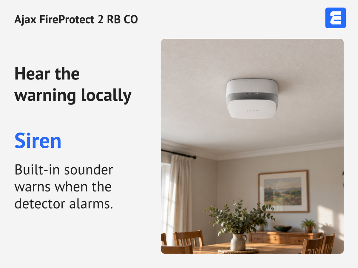 Ajax FireProtect 2 RB CO infographic: Hear the warning locally.