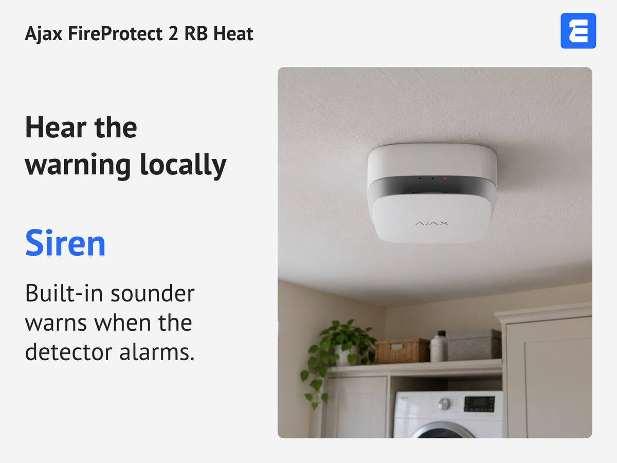 Ajax FireProtect 2 RB Heat infographic: Hear the warning locally.