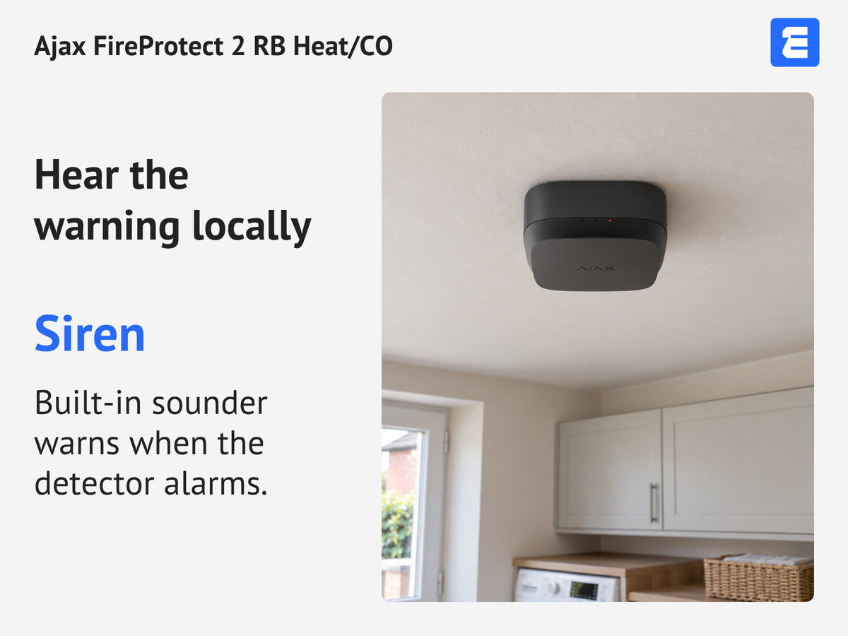 Ajax FireProtect 2 RB Heat/CO infographic: Hear the warning locally.
