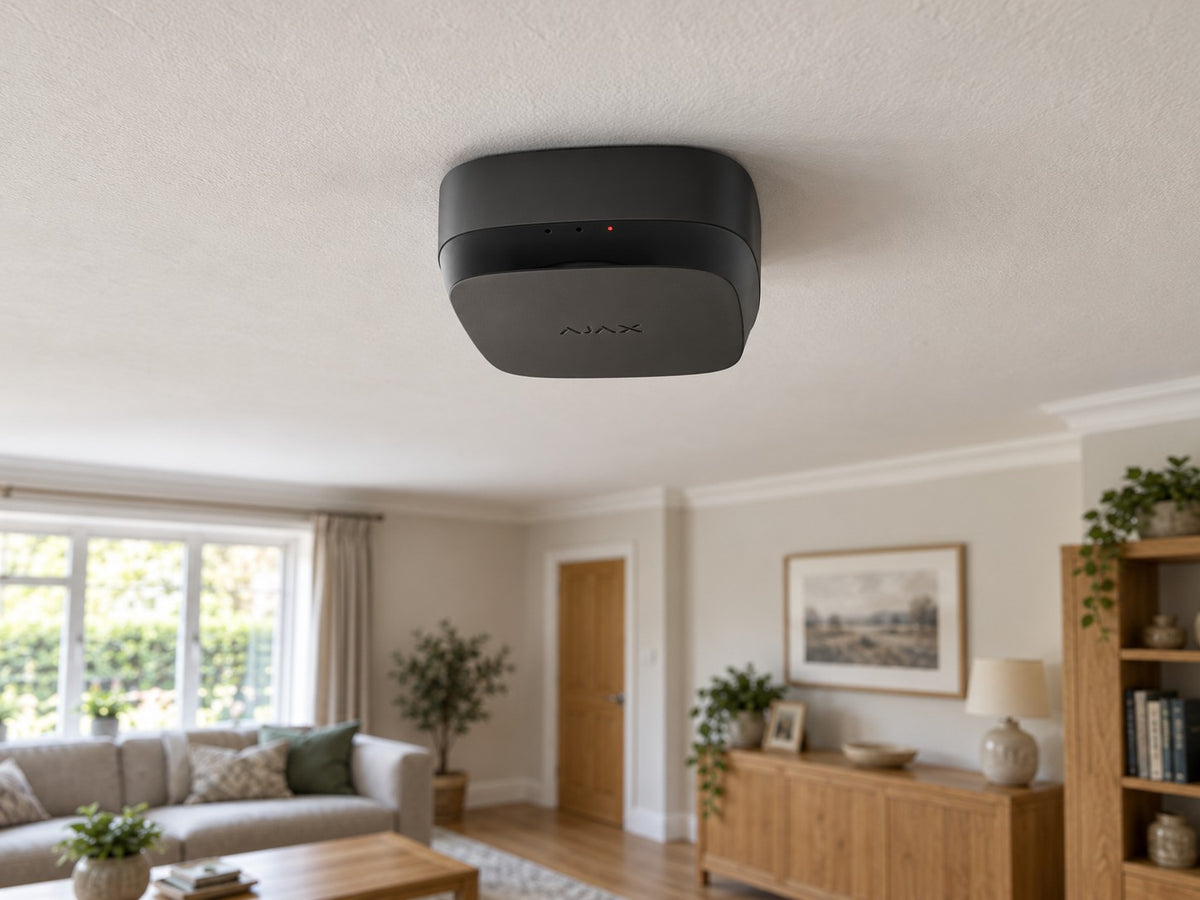 Ajax FireProtect 2 SB Heat/Smoke/CO installed in British home living room.