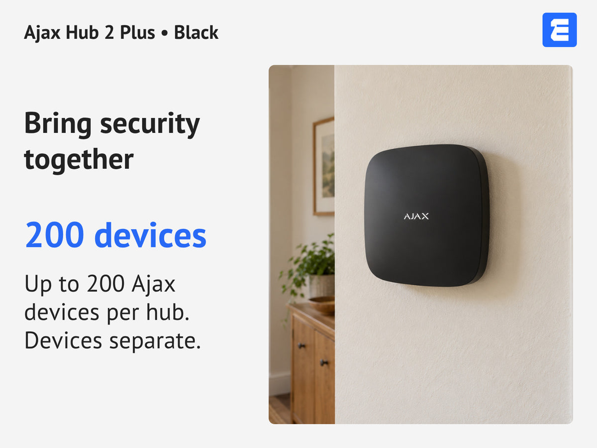 Ajax Hub 2 Plus • Black infographic: Bring security together.