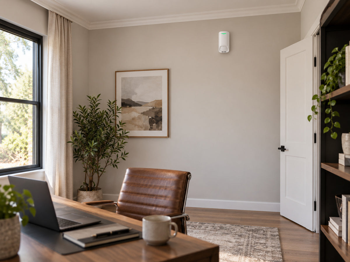 Ajax Superior MotionProtect G3 Fibra on an office wall.