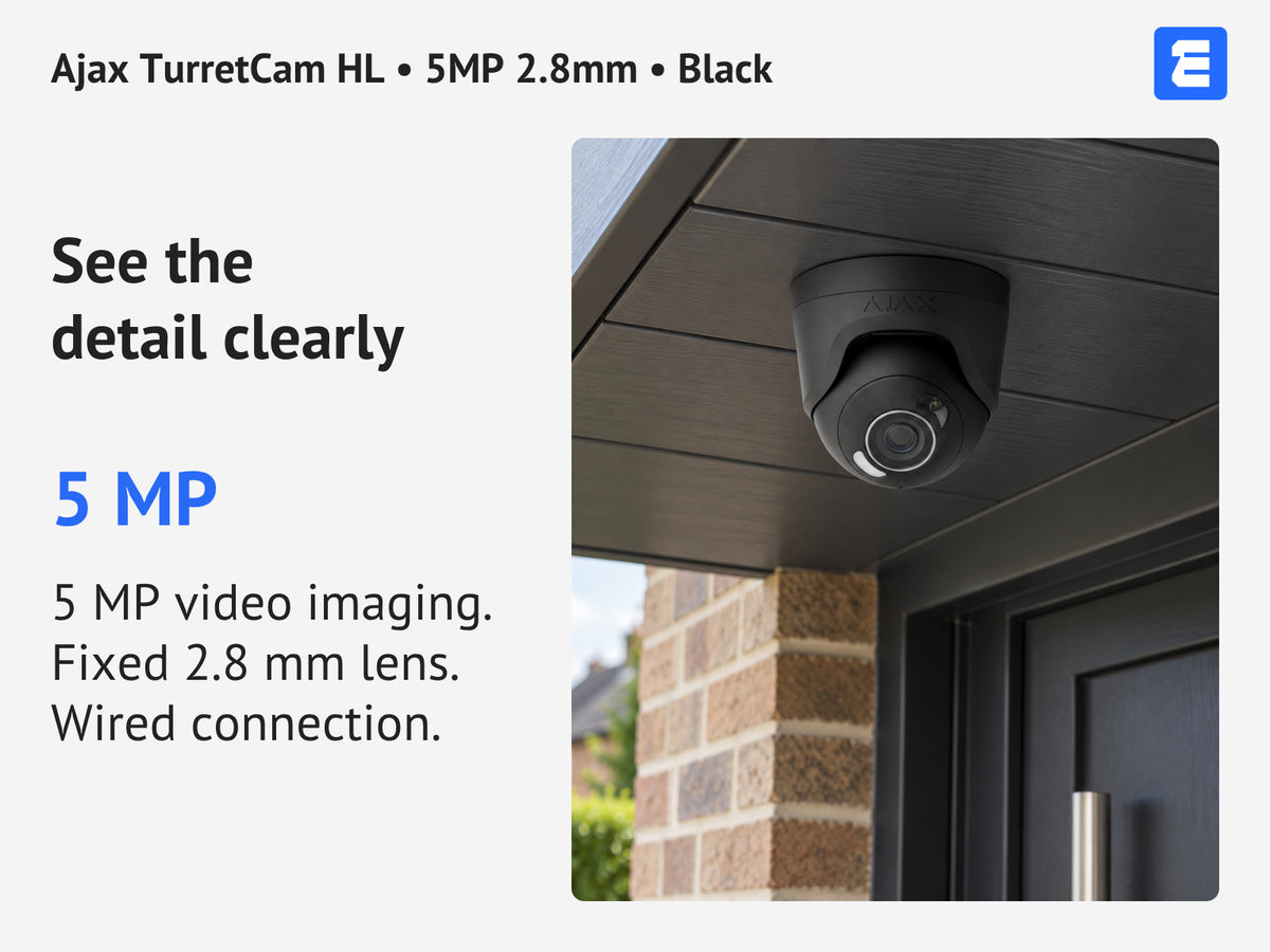 Ajax TurretCam HL • 5MP 2.8mm • Black infographic: See the detail clearly.