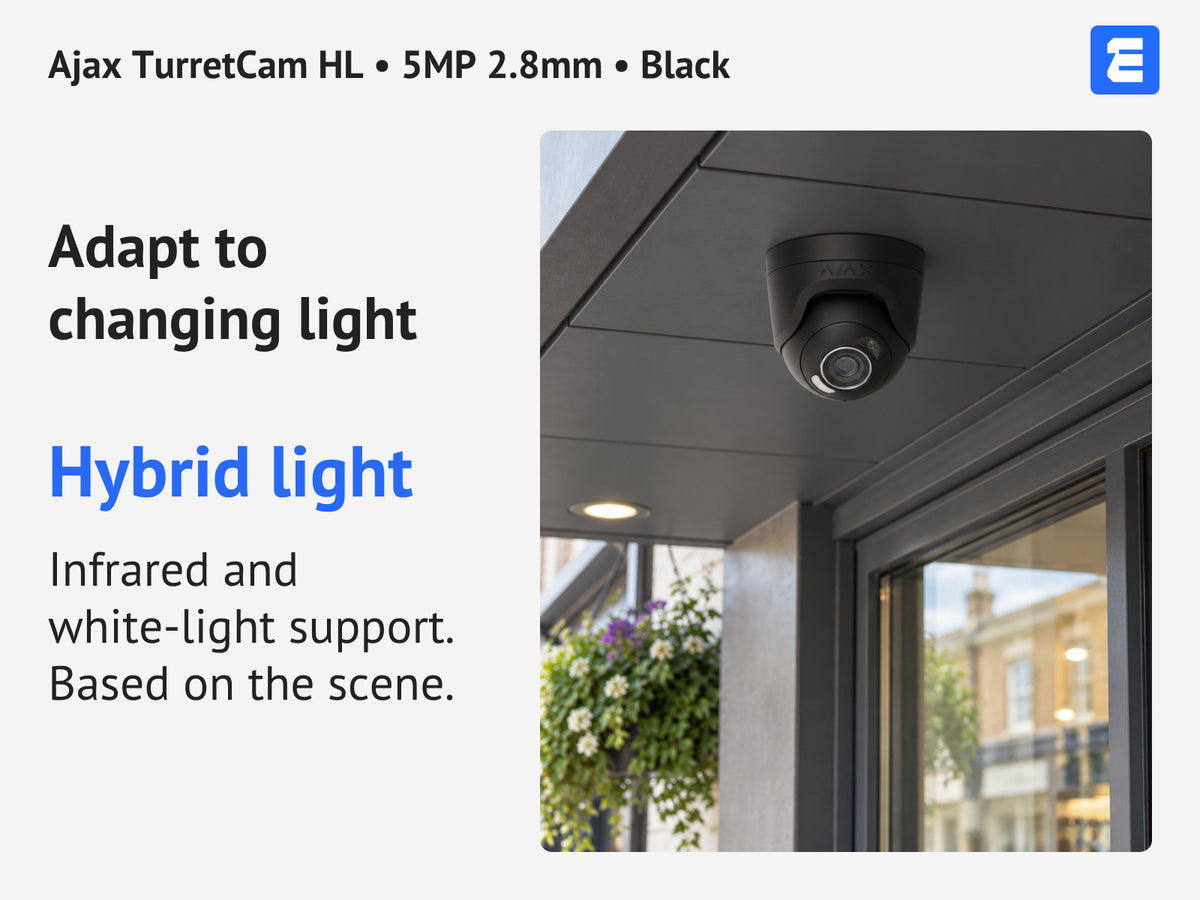 Ajax TurretCam HL • 5MP 2.8mm • Black infographic: Adapt to changing light.
