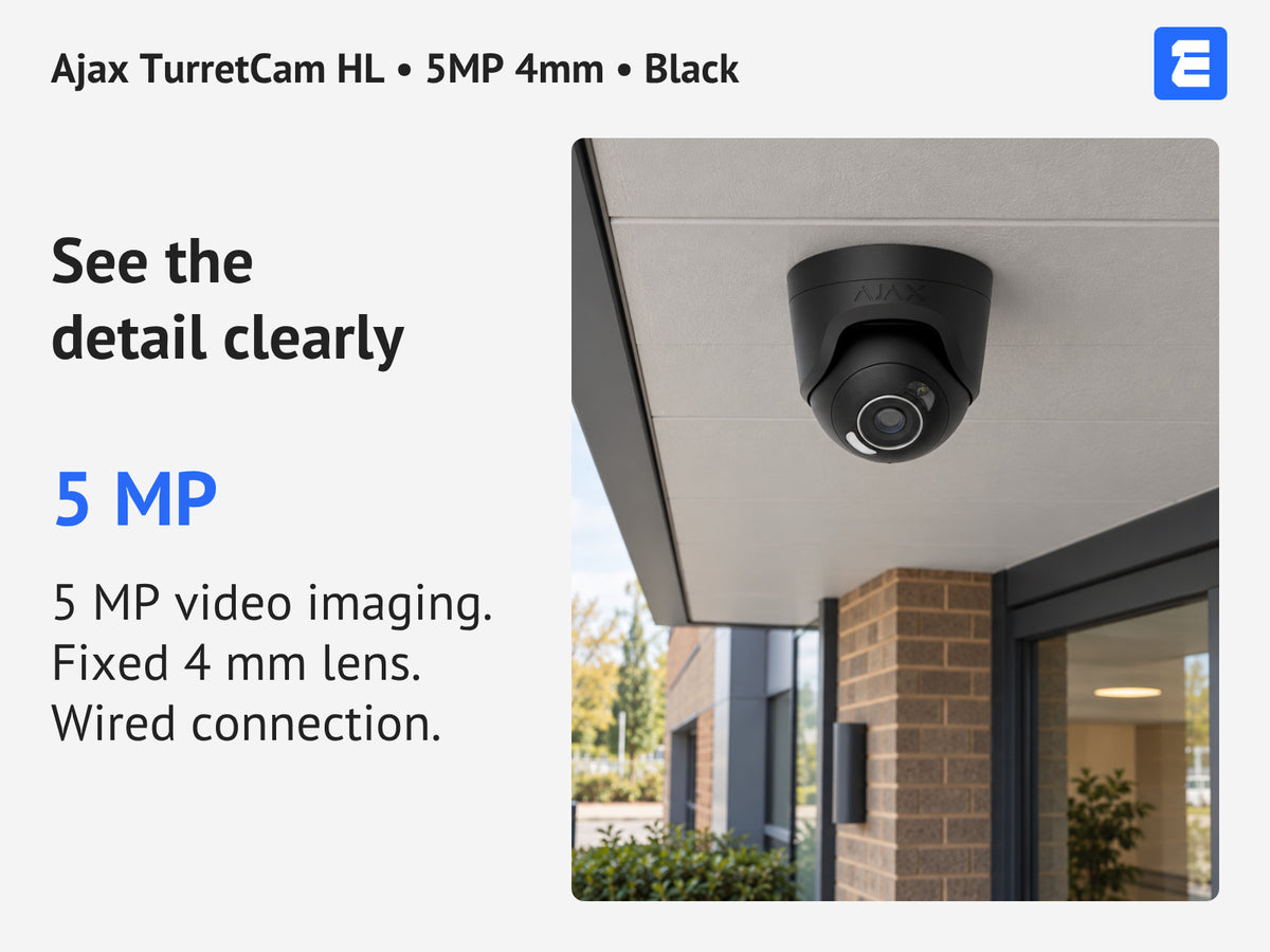 Ajax TurretCam HL • 5MP 4mm • Black infographic: See the detail clearly.