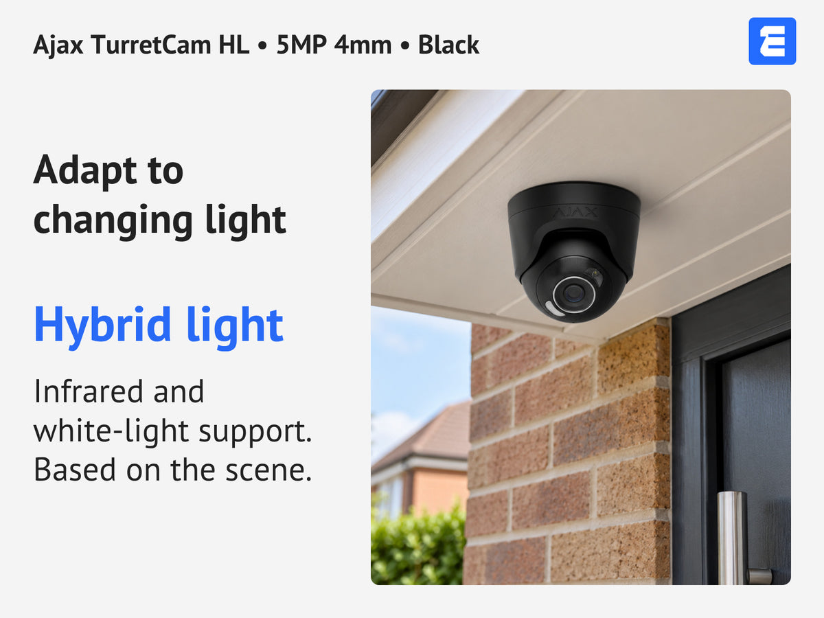 Ajax TurretCam HL • 5MP 4mm • Black infographic: Adapt to changing light.