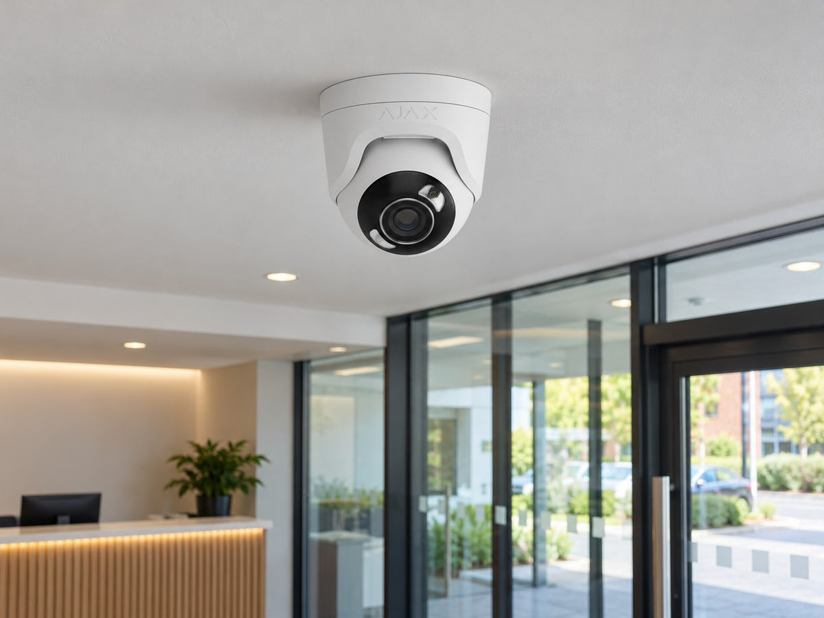 Ajax TurretCam HL • 8MP 2.8mm • White installed in modern British office reception.