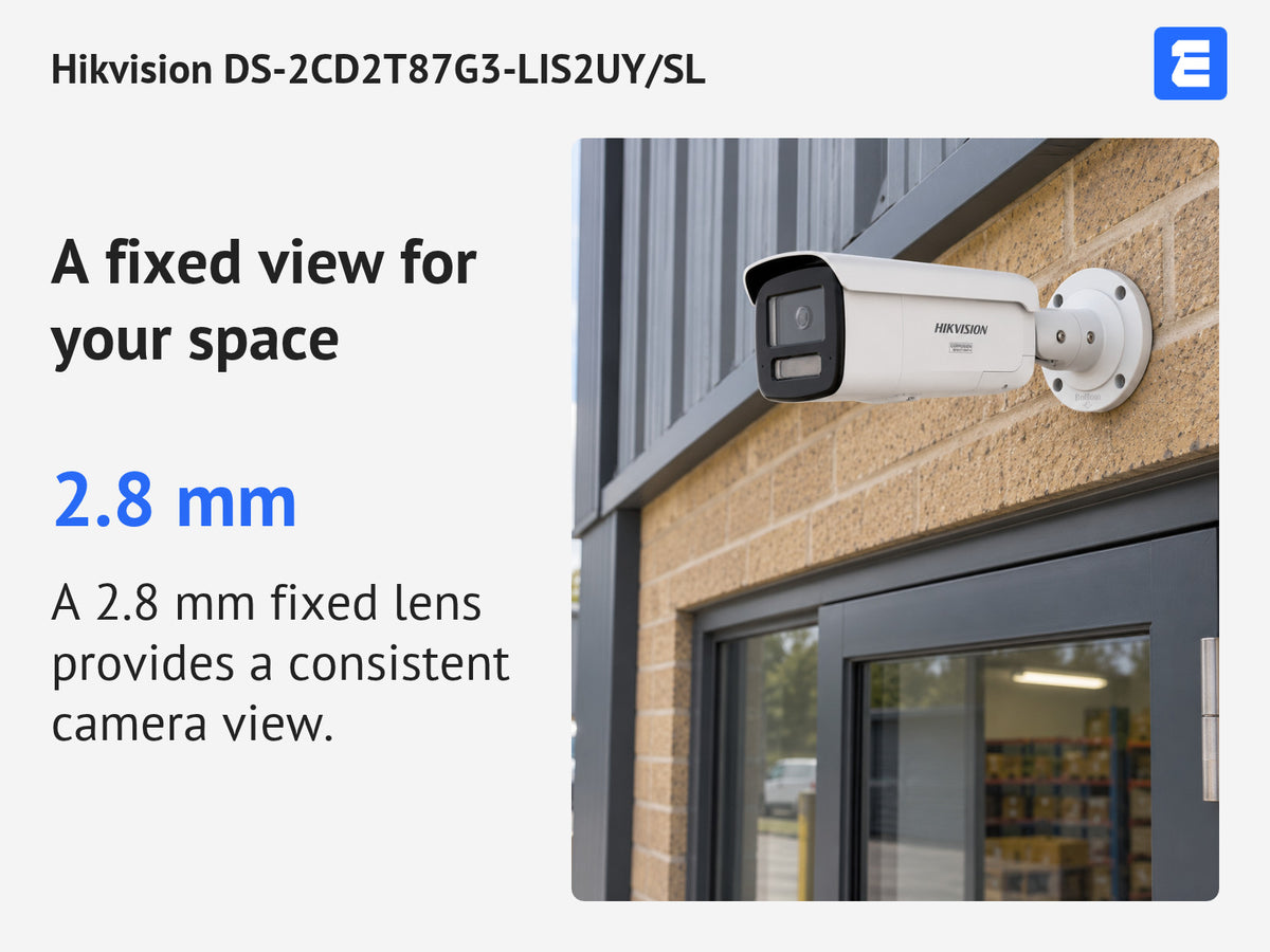 Hikvision DS-2CD2T87G3-LIS2UY/SL infographic: A fixed view for your space.