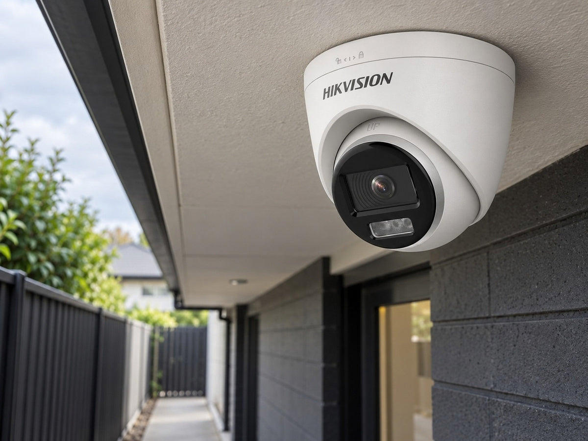 Hikvision DS-2CE72KF3T-LE (3.6 mm) shown at an exterior entrance.