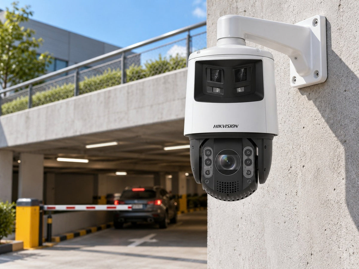 Hikvision DS-2SE7C432MWG-EB/26(F0) shown at a car park.