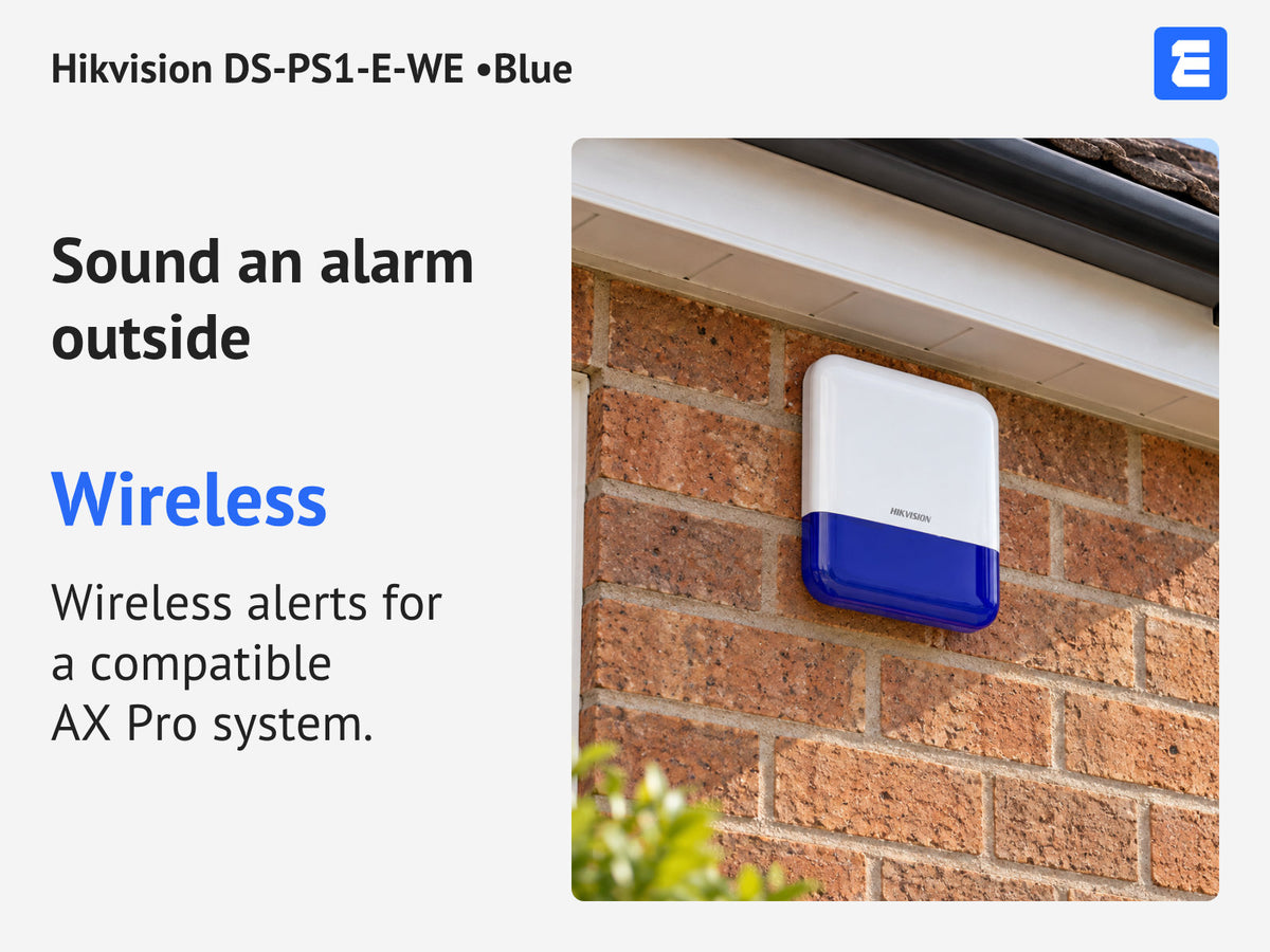 Hikvision DS-PS1-E-WE •Blue infographic: Sound an alarm outside.