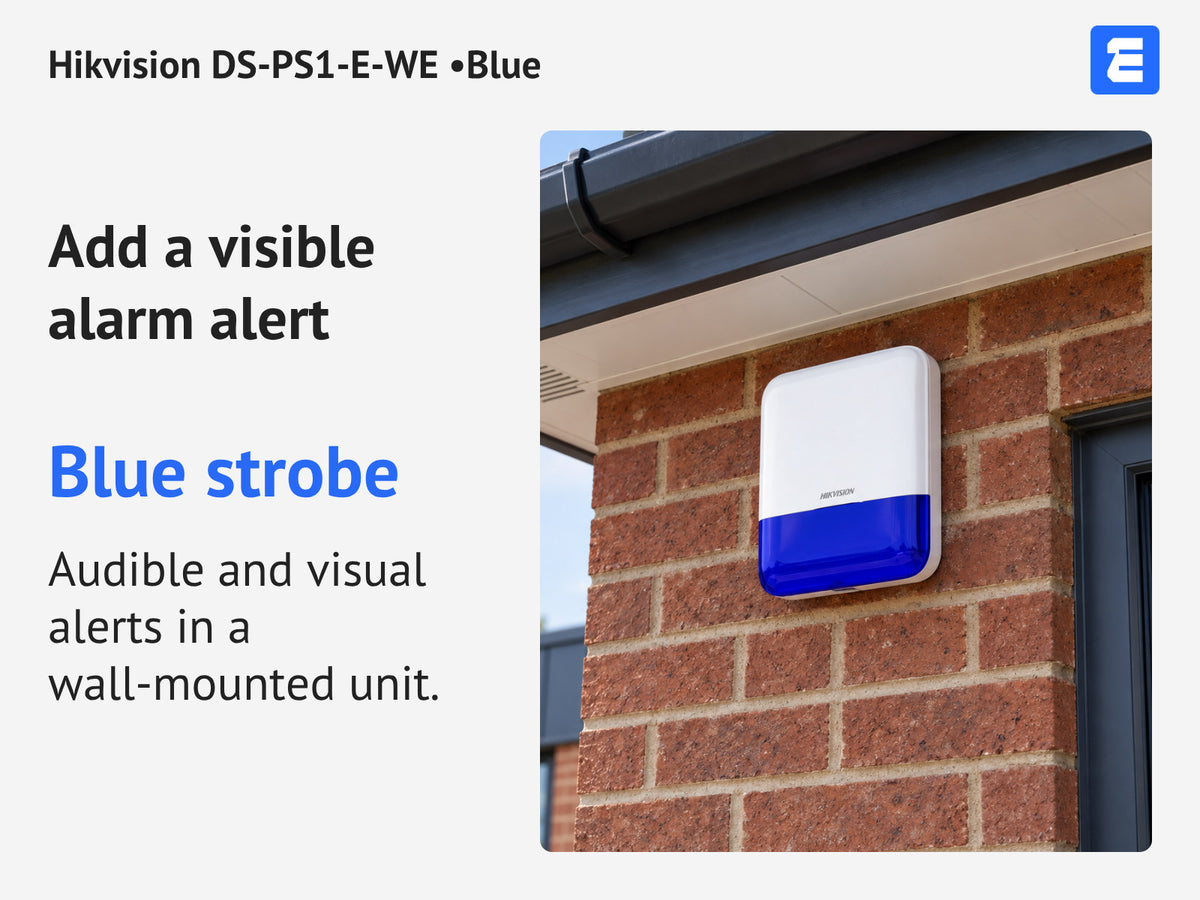 Hikvision DS-PS1-E-WE •Blue infographic: Add a visible alarm alert.