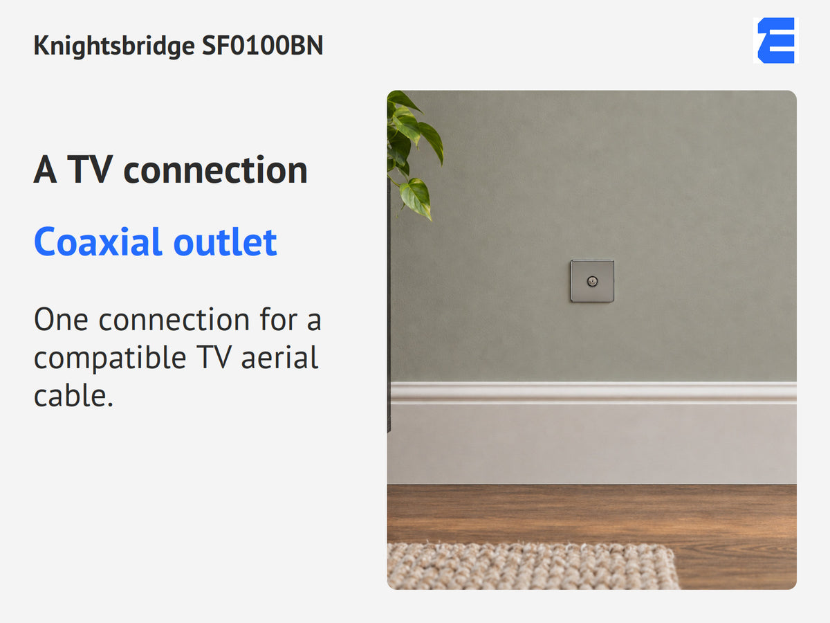 Knightsbridge SF0100BN infographic: Coaxial outlet. One connection for a compatible TV aerial cable.