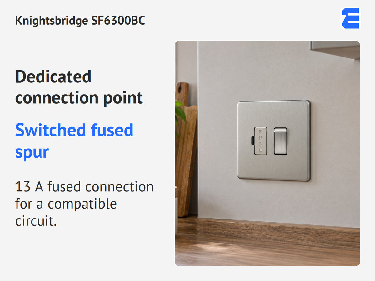 Knightsbridge SF6300BC infographic: Switched fused spur. 13 A fused connection for a compatible circuit.