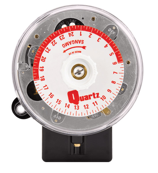 Sangamo Q563.3 4 Pin Time Switch, 3 On/Off Changeover, red dial 100-hour battery reserve
