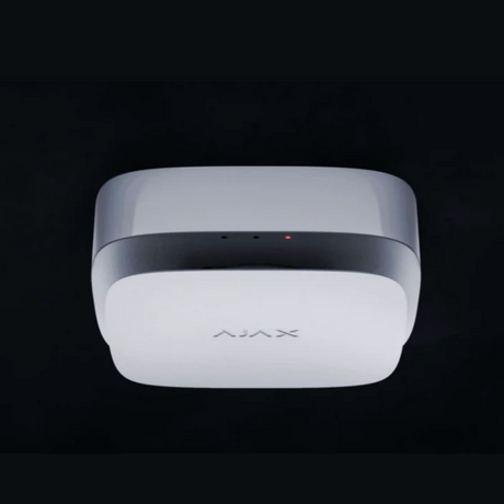 white Ajax aalrm against a black background 
