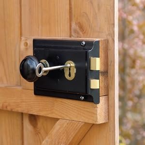 Rim lock on wooden door