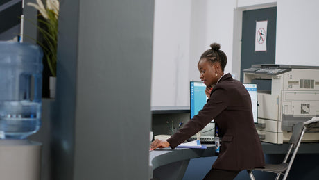 a woman working in an office 