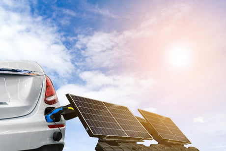 a solar panel and a EV car 