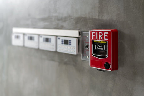 Closeup red fire alarm box