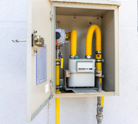 Open gas distribution panel and gas meter gas pipes valve security seals