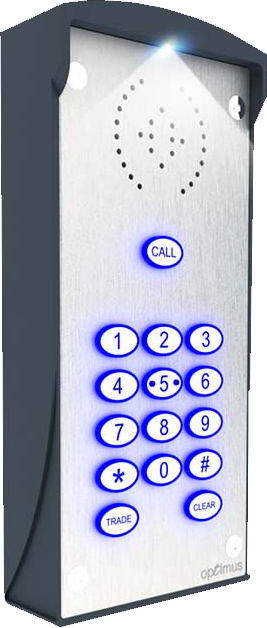 silver and blue Optimus Intercom Keypad