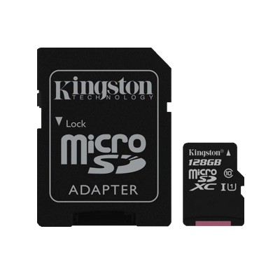Black Kingston 128GB micro SD card