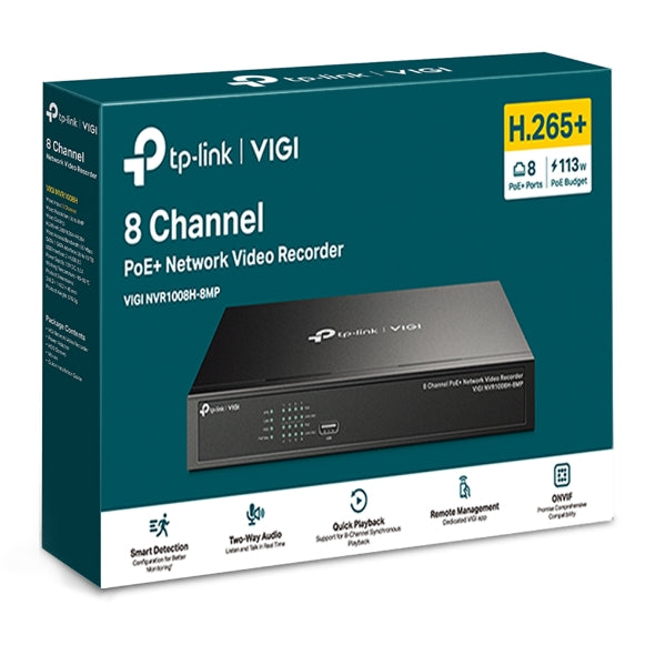 TP-Link VIGI NVR1008H-8MP – 8 Channel PoE+ Network Video Recorder | 4K HDMI, H.265+, ONVIF | SKU: VIGI NVR1008H-8MP
