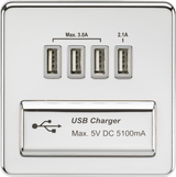 230V Quad USB-A Charger Outlet - Polished Chrome with Grey Insert