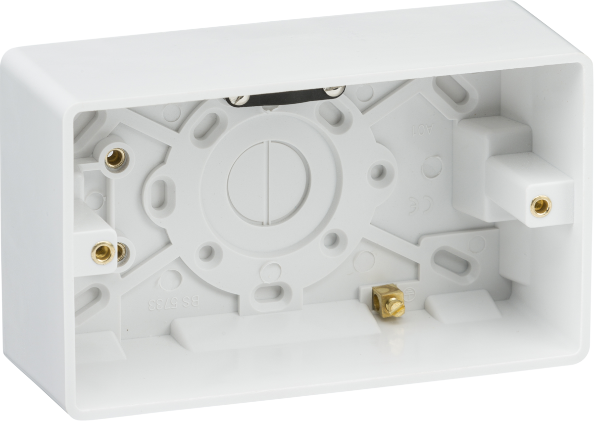 Knightsbridge Double 47mm Pattress Box - Earth Terminal and Cable Strain Relief
