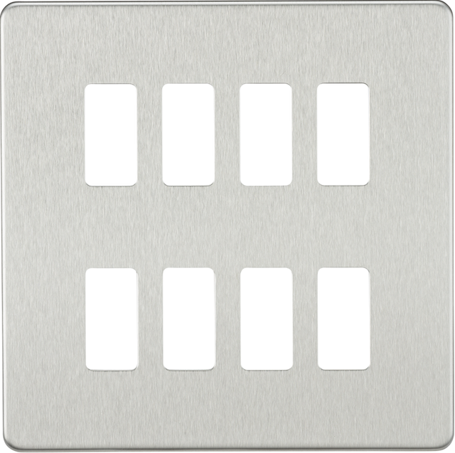 Screwless 8G Grid Faceplate - Brushed Chrome, Brushed Steel Finish