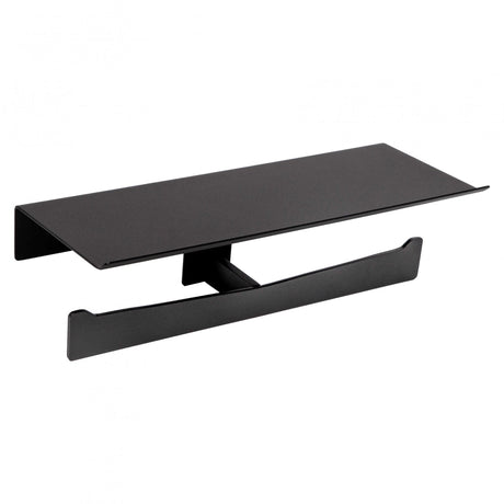 Double Black Toilet Paper Roll Holder with Shelf