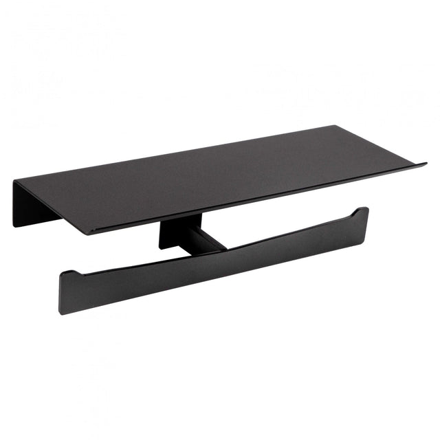 Double Black Toilet Paper Roll Holder with Shelf