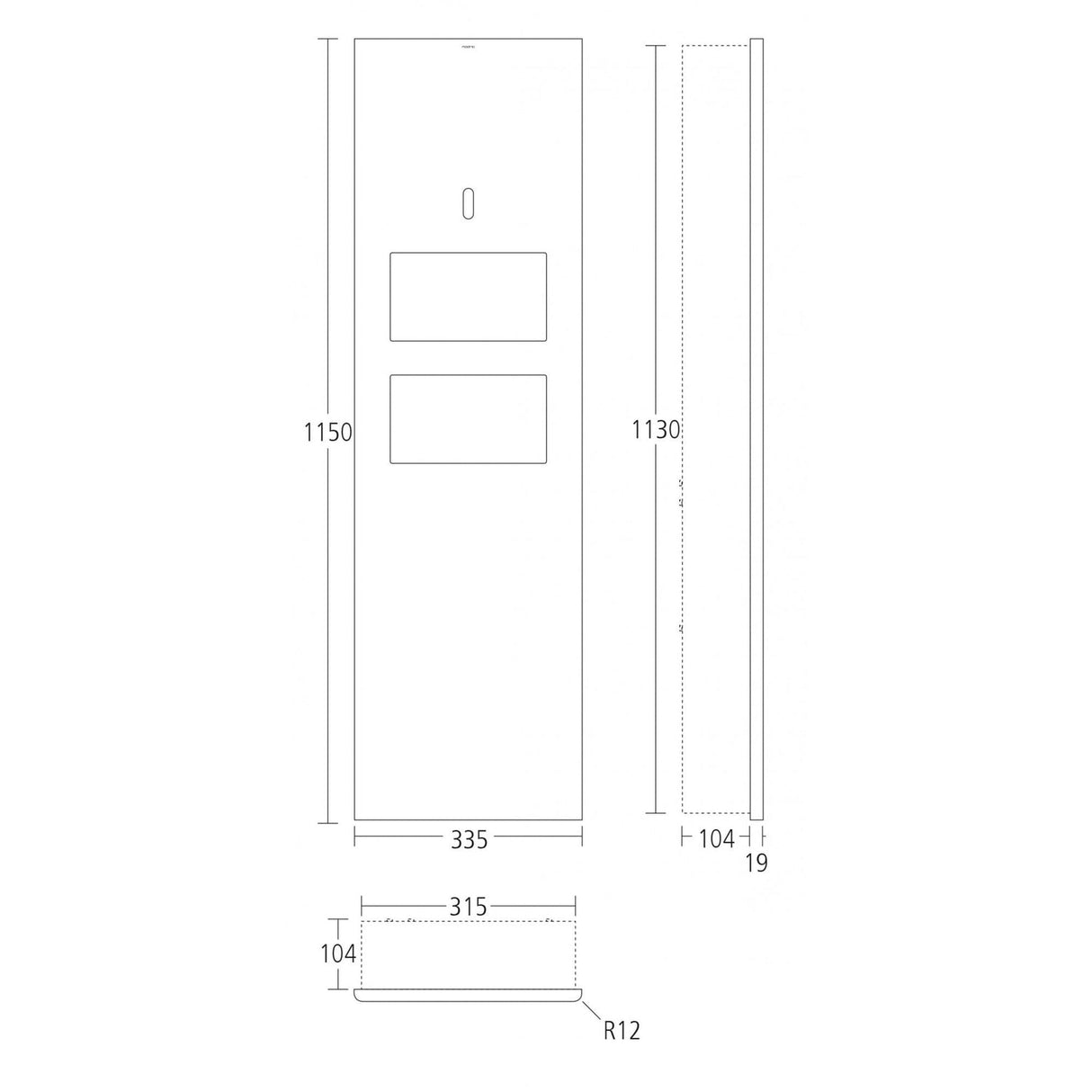 SS2480 Allgood Modric Series Recessed 316 Stainless Steel Paper Towel Dispenser and Bin Panel