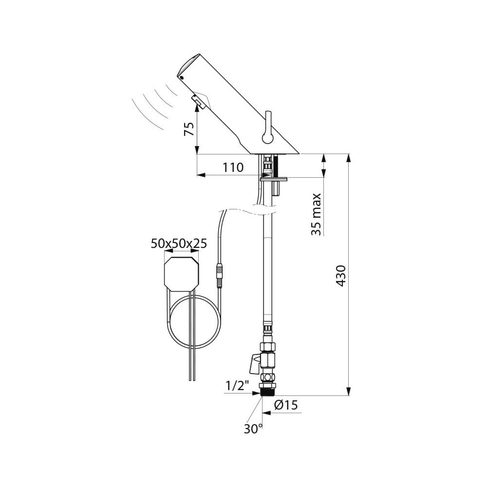 49000015 DELABIE TEMPOMATIC Recessed Mains Supplied Deck Mounted Mixer Tap