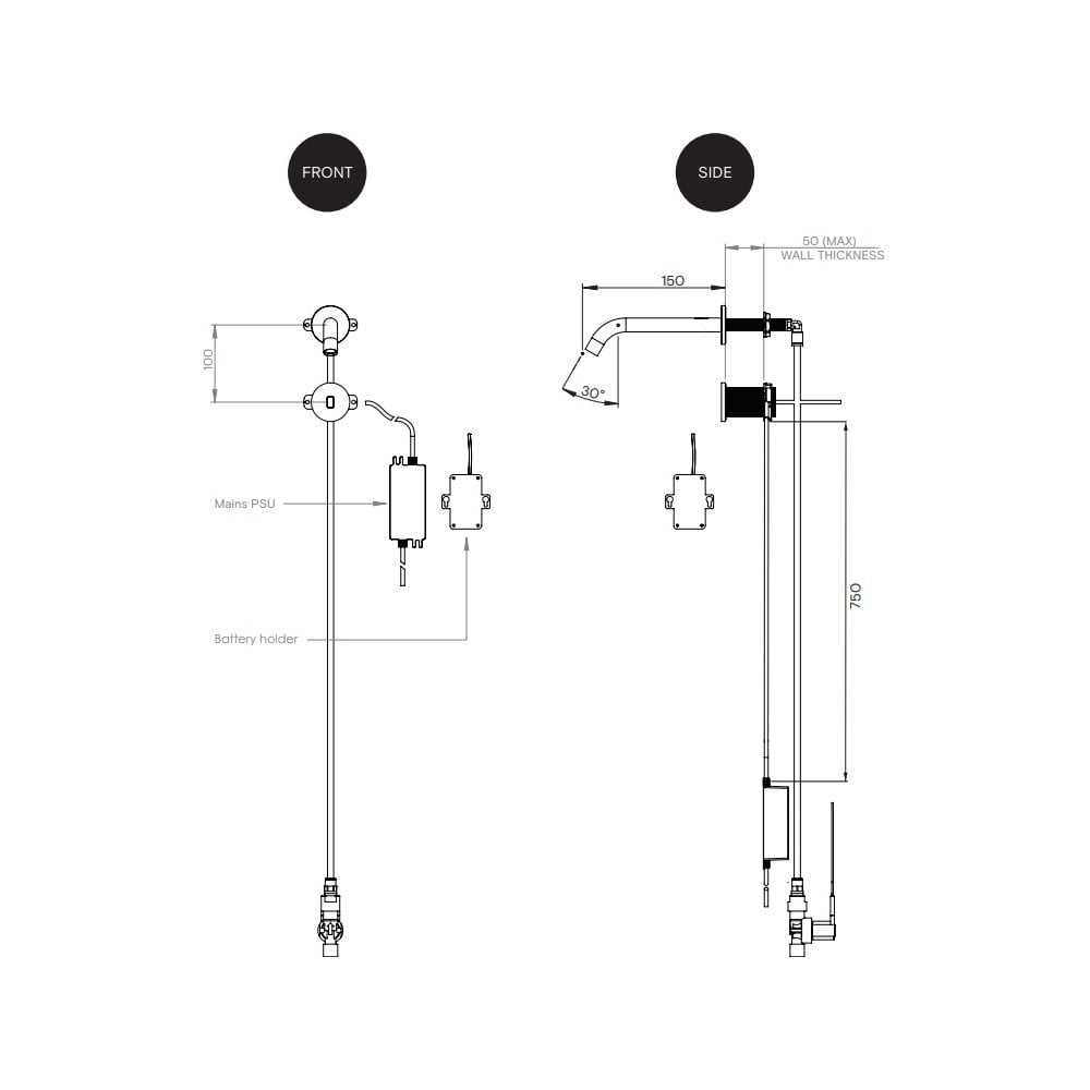 Wall mounted WRAS IR Sensor Tap 150mm TSL.884