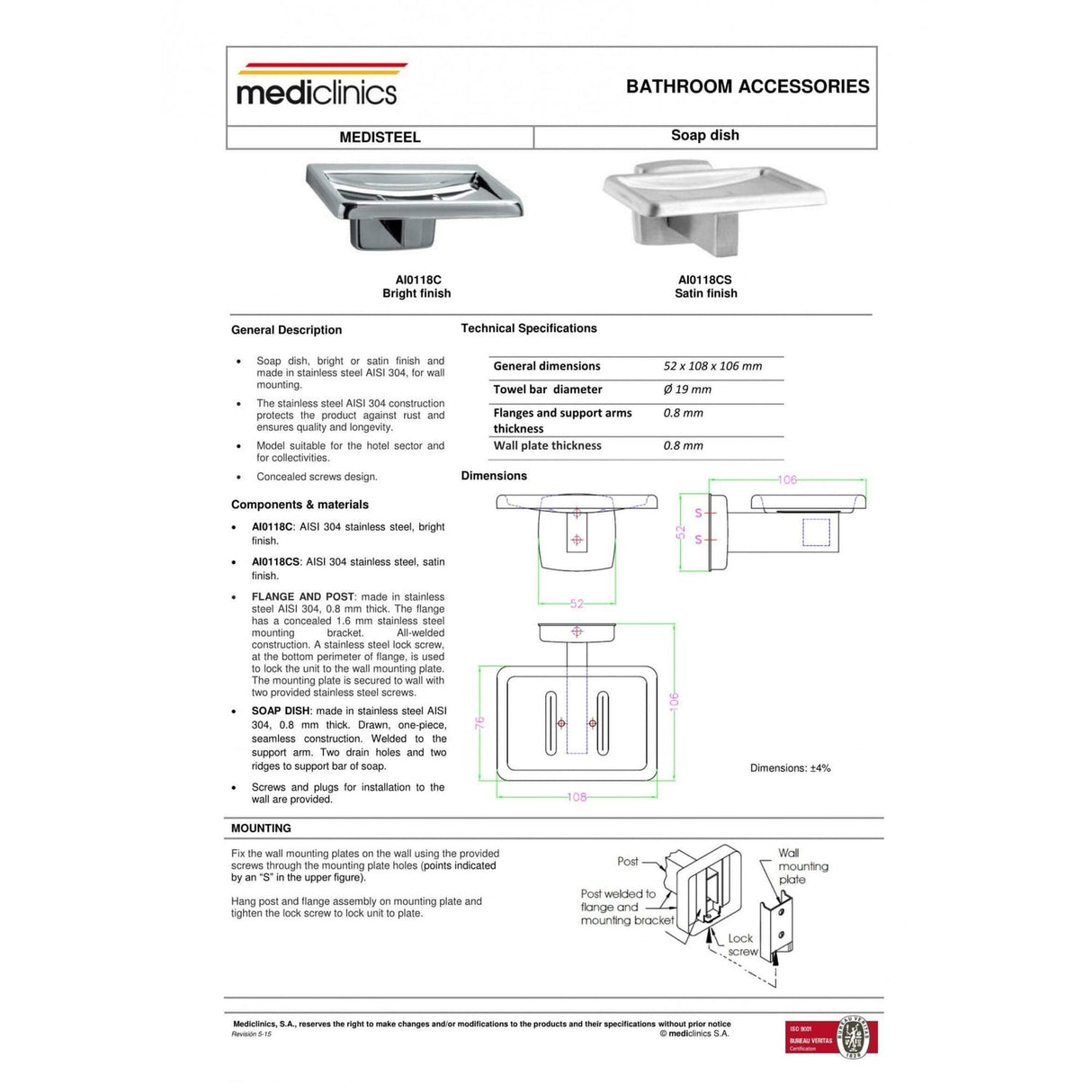 Mediclinics Stainless Steel Soap Dish