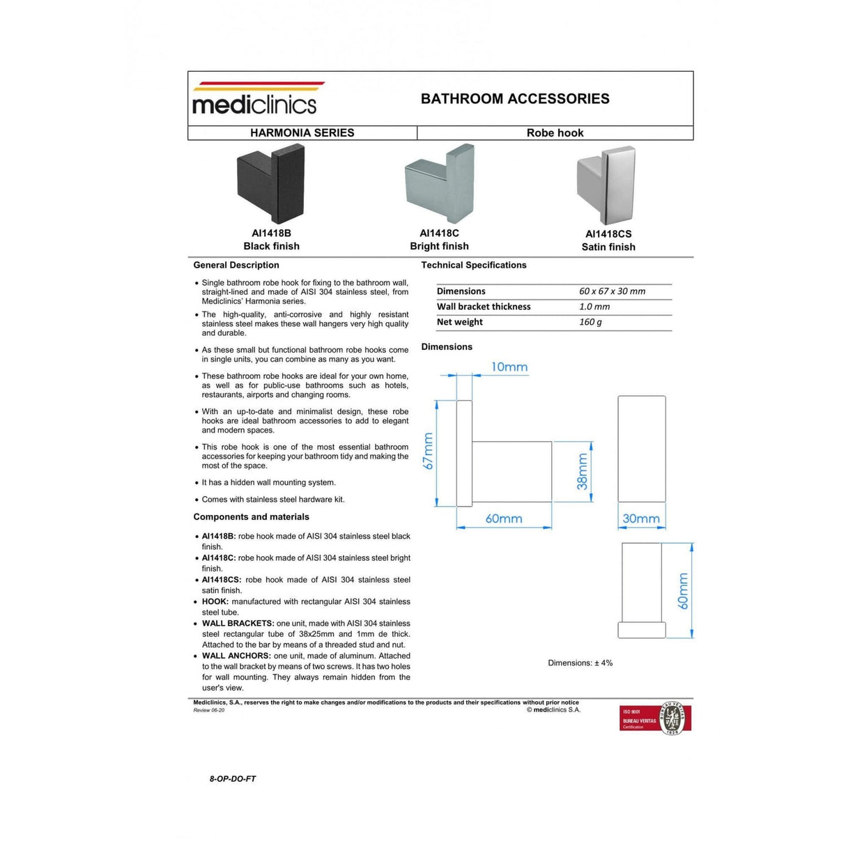 Mediclinics Single Bathroom Hook