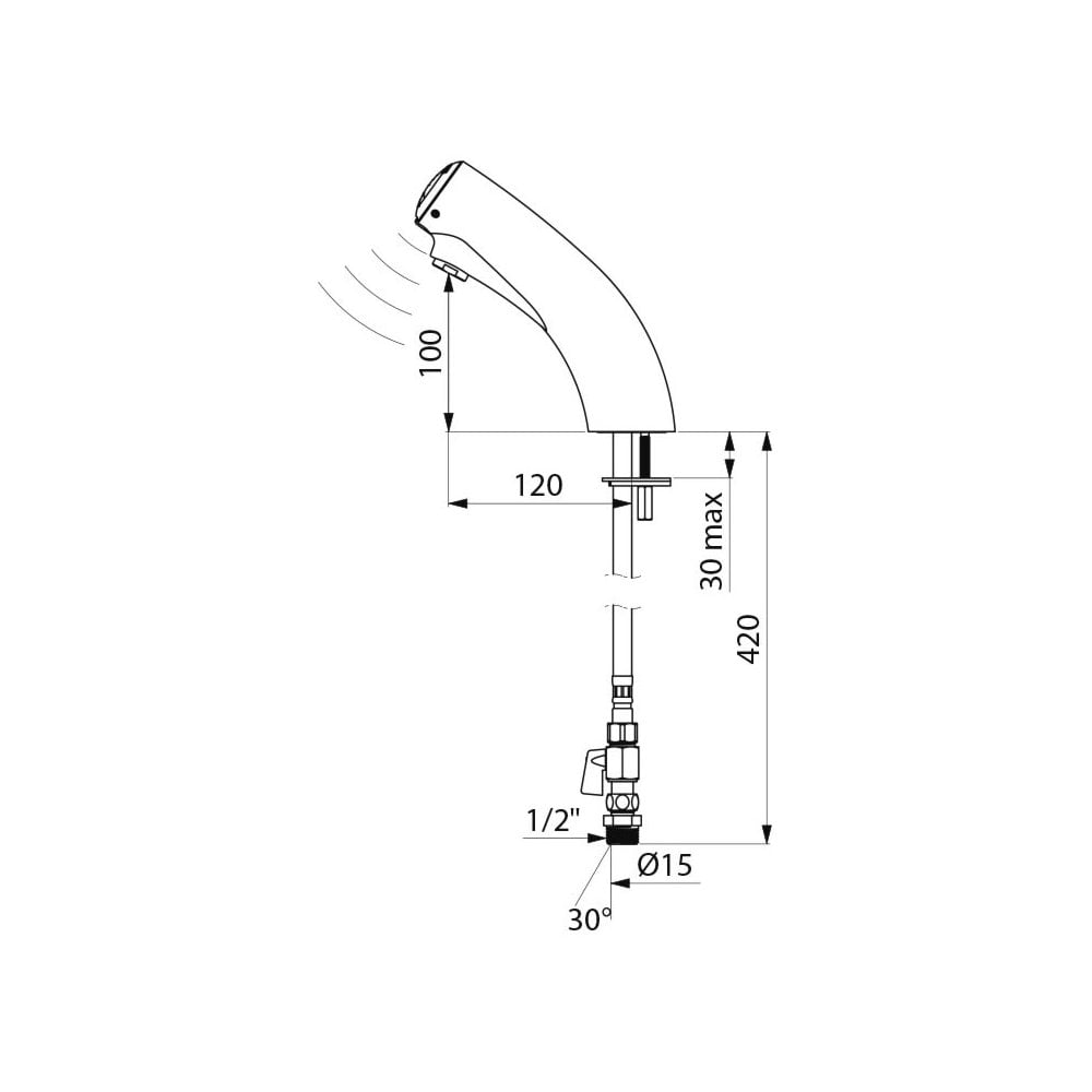 44200615 DELABIE TEMPOMATIC 3 Battery Operated Sensor Tap with Stopcock